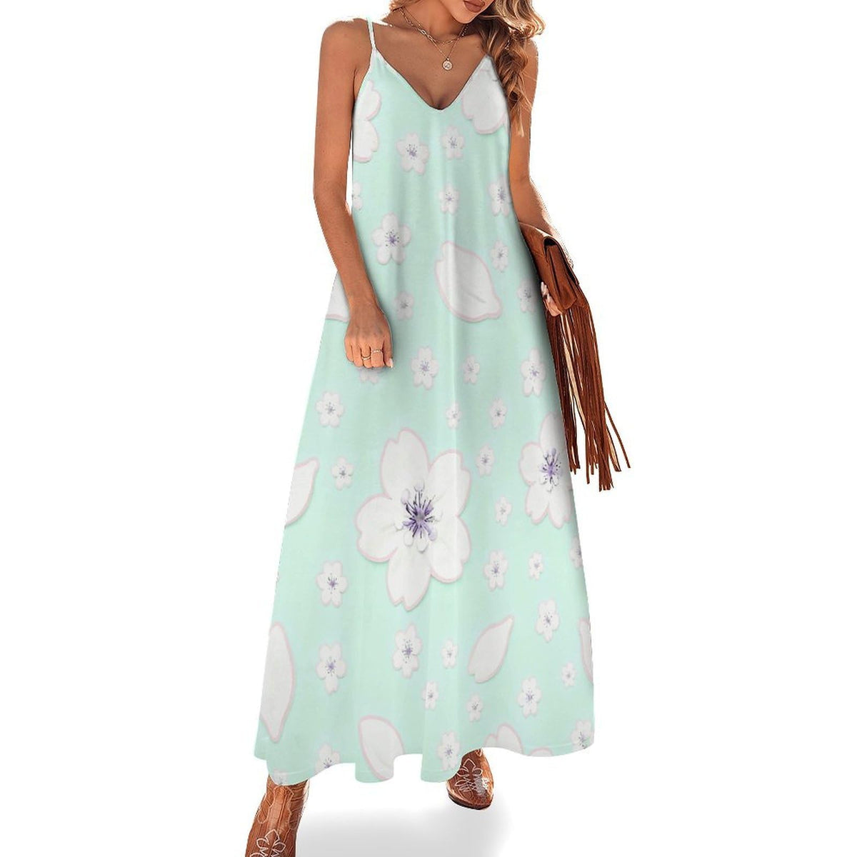 Robe maxi femme vert menthe éclatant Sakura, longue et fluide, idéale pour l'été, les occasions formelles et les mariages.