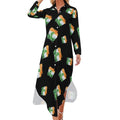 Robe-chemise fantaisie pour femme avec drapeau irlandais, boutonnée, manches longues et fente.
