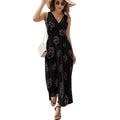 Robe longue sans manches à imprimé poissons yin et yang japonais pour femme, col en V, style décontracté.