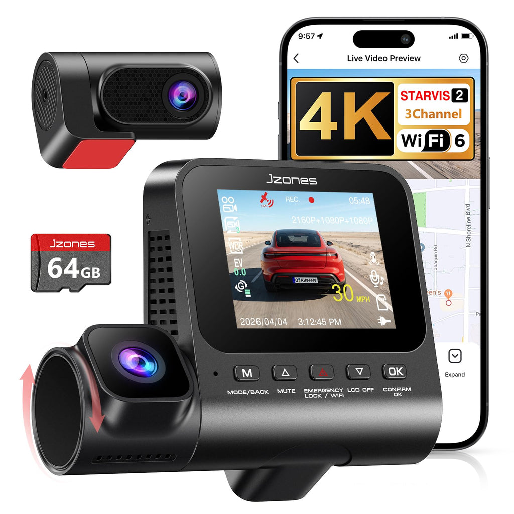 Caméra embarquée JZONES 3 canaux 4K avec vision nocturne HDR – Présentation