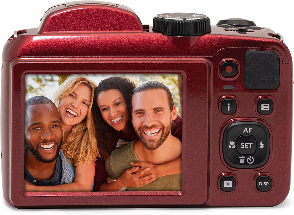 Kodak PIXPRO AZ255-RD Appareil photo digital 16 MP, grossissement optique 25x, objectif grand angle 24 mm, stabilisation vidéo optique, vidéo Full HD 1080p, écran LCD 3 pouces, caméra de vlogging (– Rouge)