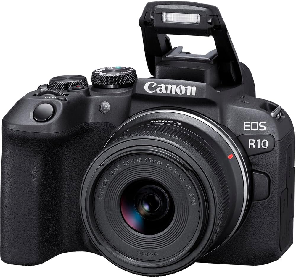 Kit appareil photo hybride Canon EOS R10 doté de objectif RF-S 18-45 mm | 24,2 Mpx, APS-C, vidéo 4K, adapté à les photographes et vlogueurs débutants (5331C009) + adaptateur EF-EOS R + carte mémoire 64 Go + batterie LP-E17 + sacoche