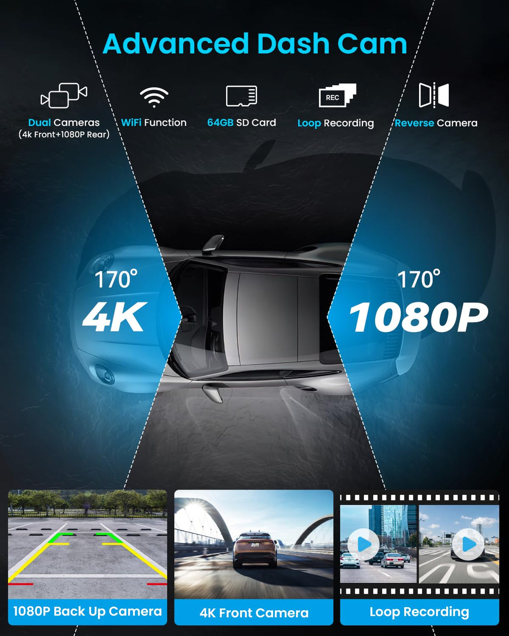 Écran portable IIWEY Apple CarPlay 10 pouces, autoradio doté de caméra embarquée 4K
