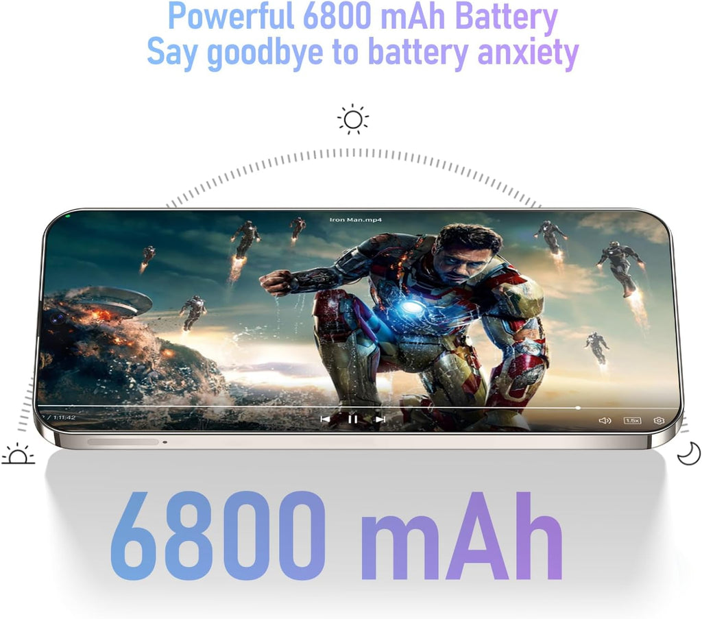 Téléphone portable Android I24 Ultra débloqué, 8 Go + 256 Go, écran HD 7 pouces, double caméra 108 MP + 48 MP, batterie extra large 6800 mAh, 5G, double SIM (Gris titane) – Présentation