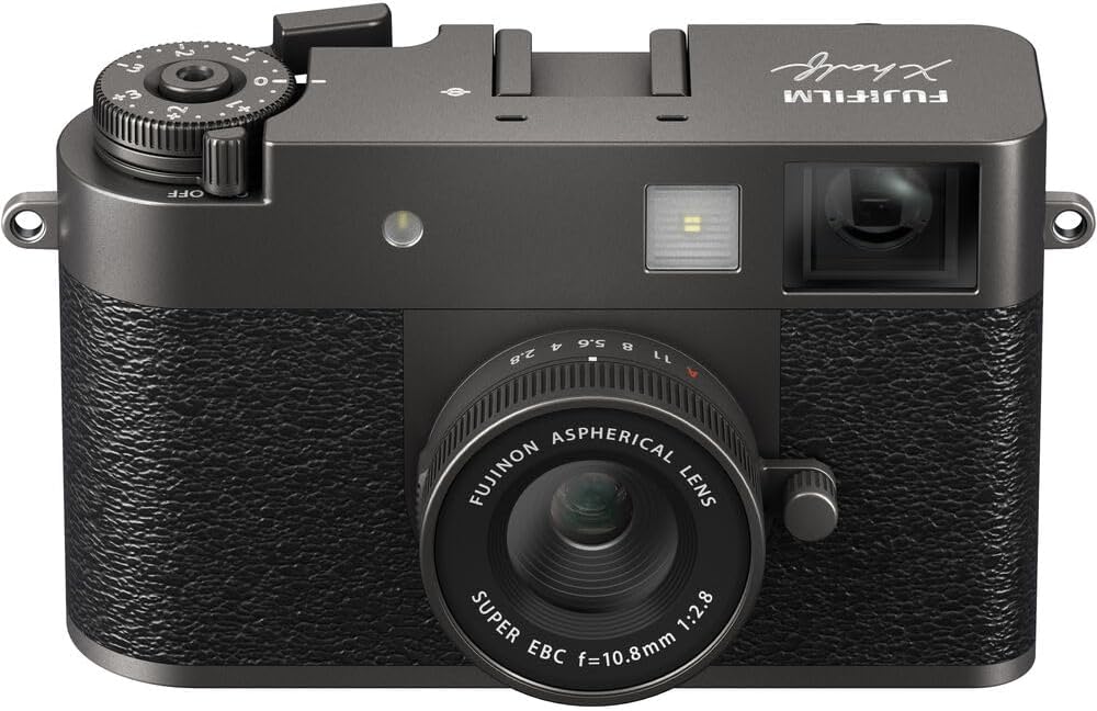 Appareil photo digital compact premium FUJIFILM X Half (argent anthracite) avec étui de transport, carte de stockage 64 Go, étui pour bouchon d'objectif, porte-cartes mémoire, dragonne et accessoires.