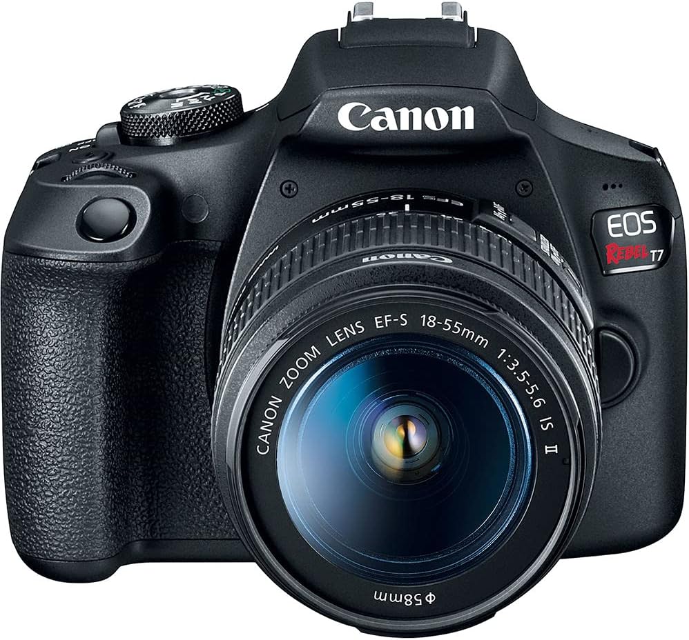 Appareil photo reflex numérique Canon EOS Rebel T7 | Capteur CMOS APS-C 24,1 Mpx avec processeur d'image DIGIC 4+ | Wi-Fi et NFC intégrés | Compatible avec les objectifs EF | Kit photo pour débutants avec sacoche et carte de stockage 64 Go