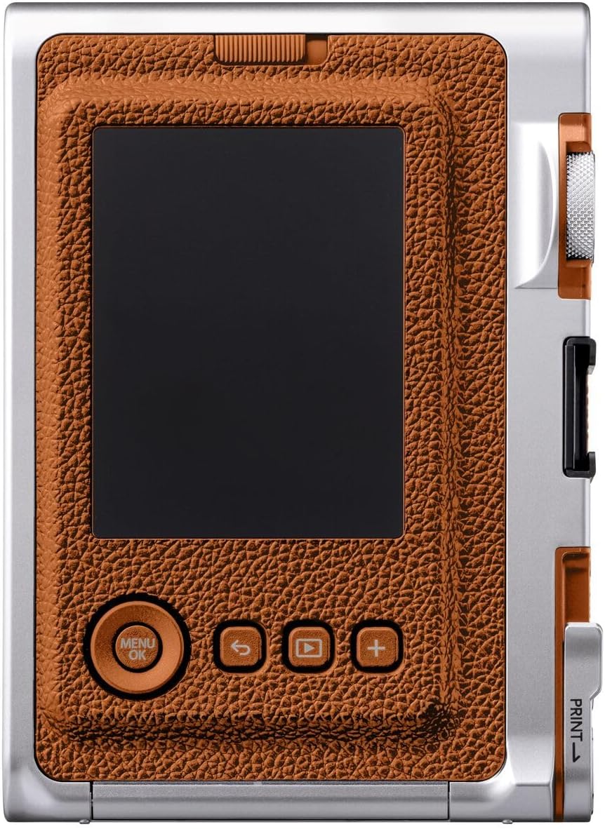 Appareil photo instantané Fujifilm Instax Mini EVO Hybrid marron | Kit de 2 films instantanés Instax Mini | Carte microSD 32 Go avec adaptateur | Étui marron pour appareil photo