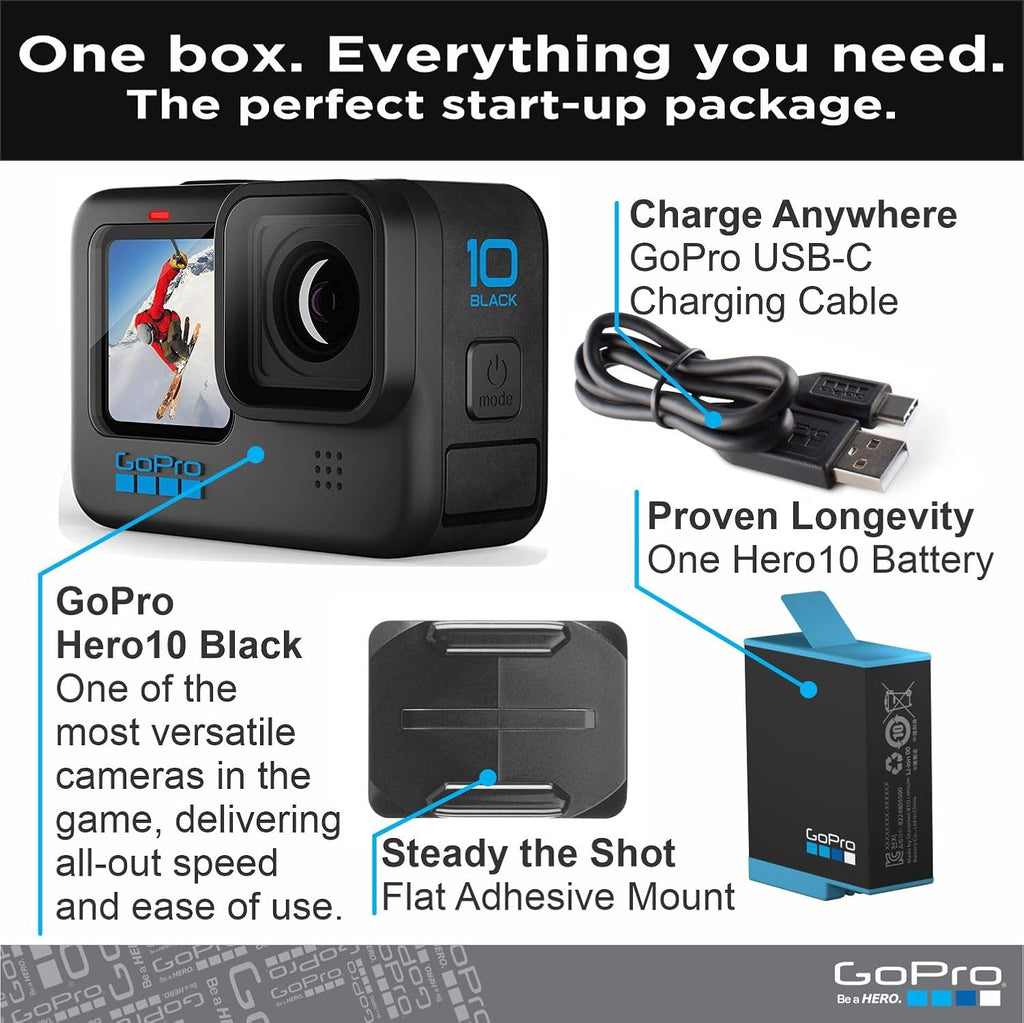 GoPro HERO10 Black - Emballage e-commerce - Caméra d'action étanche doté de écran LCD avant et affichage tactile arrière - Vidéo Ultra HD 5,3K60