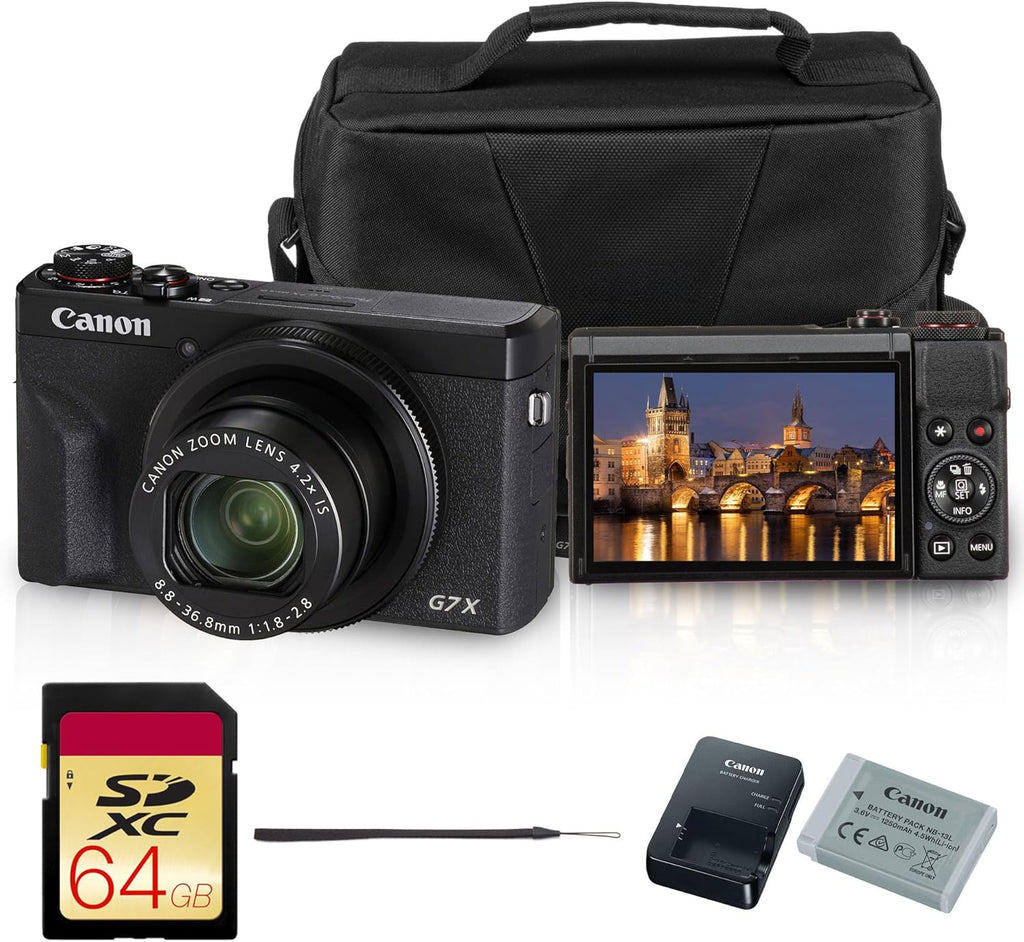 Appareil photo digital Canon PowerShot G7 X Mark III | Capteur 1 pouce 20,1 Mpx | Zoom optique 4,2x | Vidéo 4K UHD | Wi-Fi et Bluetooth | Idéal pour le vlogging et les voyages | Sacoche et carte de stockage 64 Go incluses