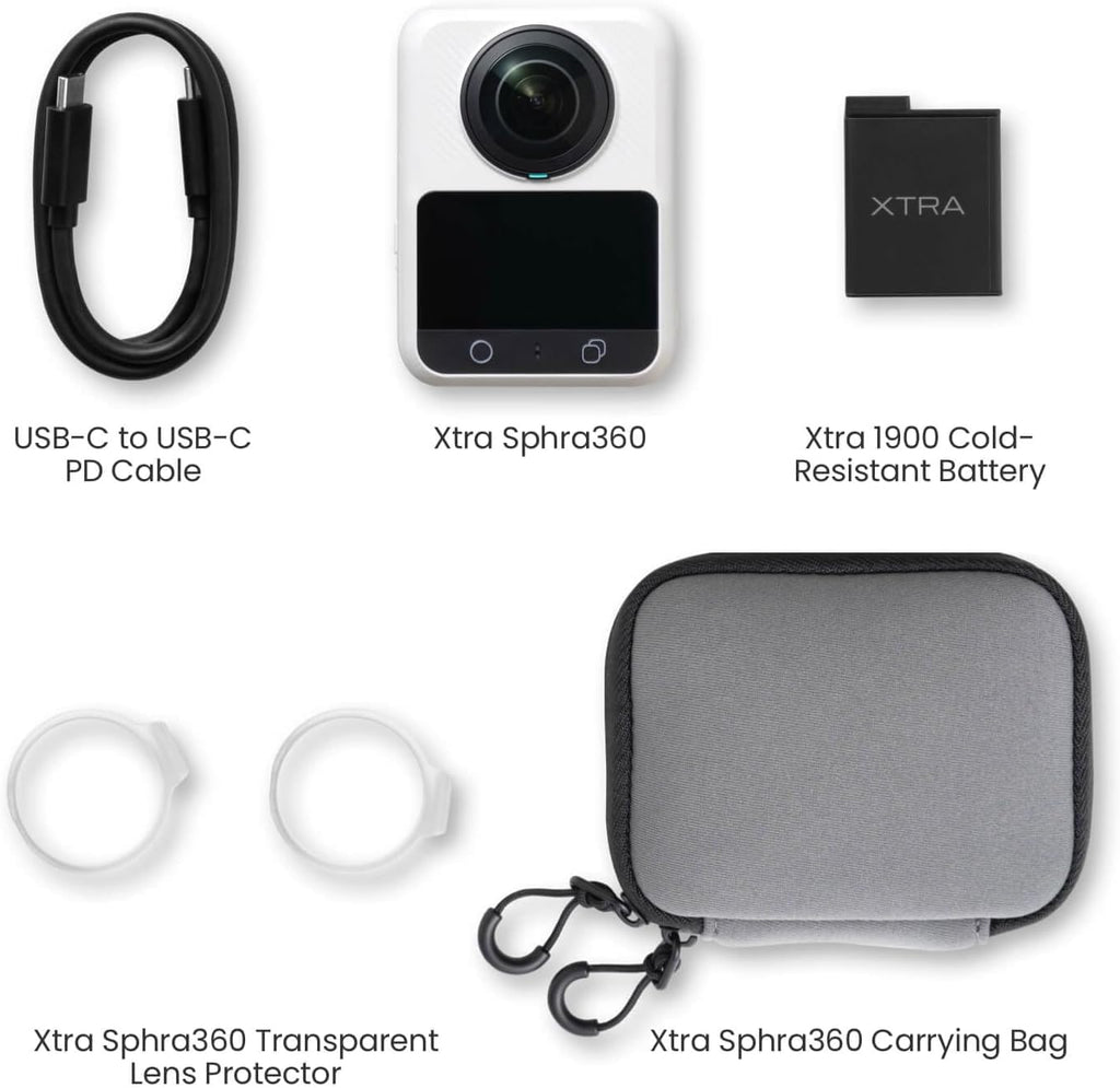 Caméra Xtra 360 : vidéo panoramique 8K, capteur équivalent 1 pouce, haute résolution 100 MP, résistant à l’eau, 105 Go de stockage intégré, Bullet Time, large compatibilité, vlog.