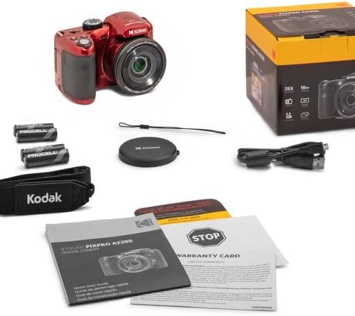 Kodak PIXPRO AZ255-RD Appareil photo digital 16 MP, grossissement optique 25x, objectif grand angle 24 mm, stabilisation vidéo optique, vidéo Full HD 1080p, écran LCD 3 pouces, caméra de vlogging (– Rouge)