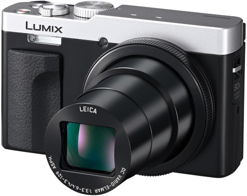 Appareil photo compact Panasonic LUMIX ZS99, adapté à les voyages, doté de zoom 30x, objectif 24-720 mm et vidéo/photo 4K. Parfait pour les voyages et les concerts. DC-ZS99
