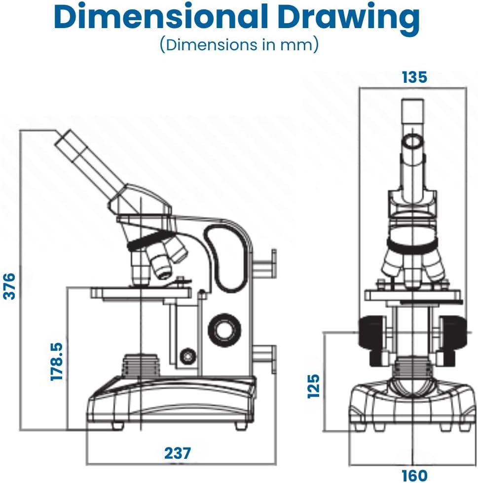 Microscope composé Accu-Scope EXM-150 - Tête monoculaire, grossissement 40-400x, diaphragme à disque, sans fil, éclairage LED - Microscope biologique résistant aux chocs, idéal pour les étudiants, les laboratoires scolaires et la maison…