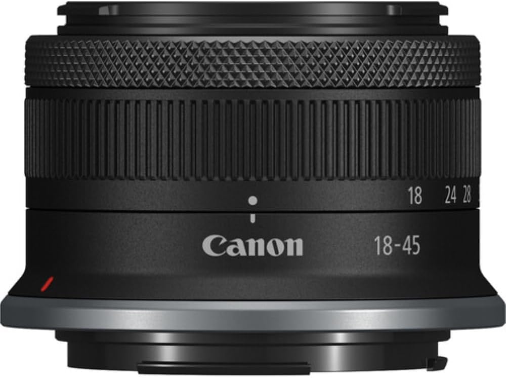 Appareil photo hybride Canon EOS R100 doté de objectif RF-S 18-45 mm F4.5-6.3 IS STM, capteur CMOS 24,1 mégapixels (APS-C), vidéo 4K, monture RF | Noir | Livré doté de carte de stockage 64 Go et sacoche (3 articles)