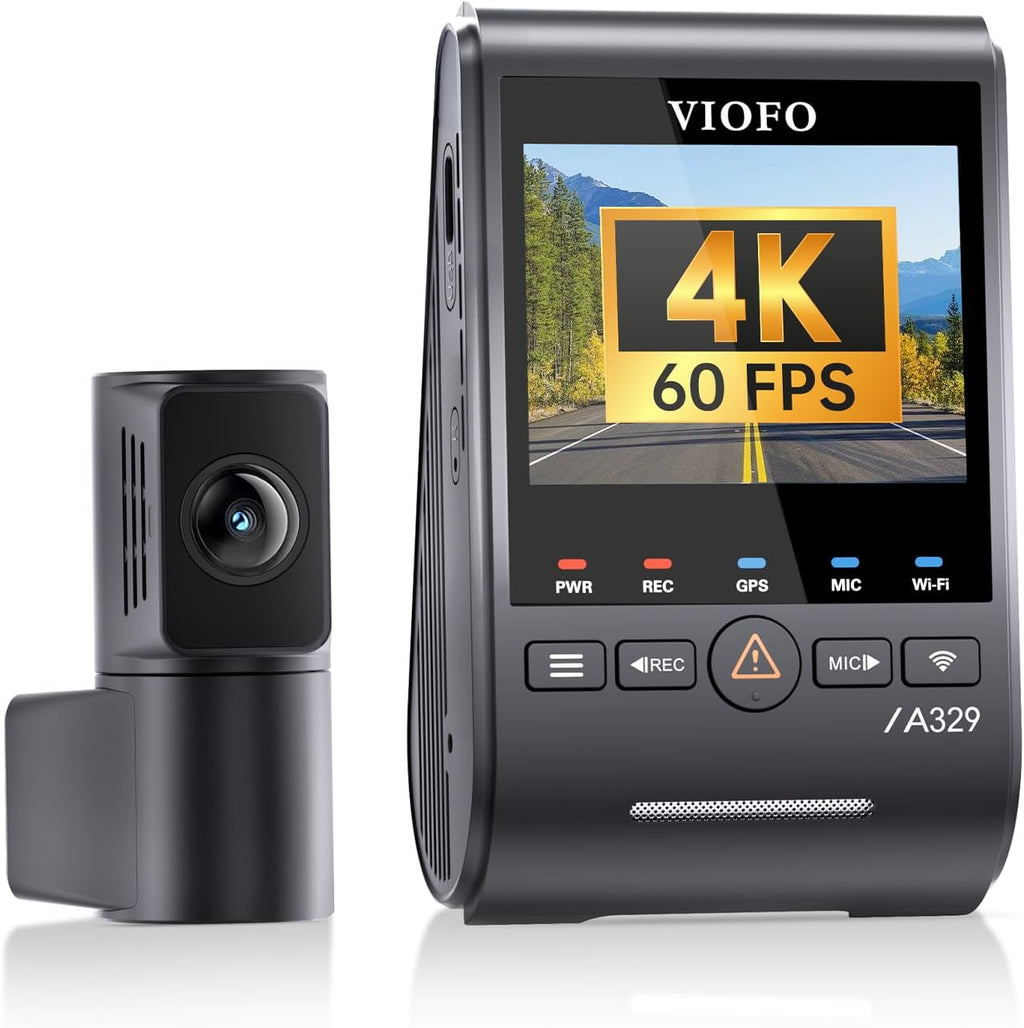 Caméra embarquée VIOFO A329S 4K 60 ips, double caméra avant et arrière 4K+2K, mode parking écoénergétique, Wi-Fi 6, contrôle via application, double capteur STARVIS 2, compatible doté de SSD jusqu'à 4 To