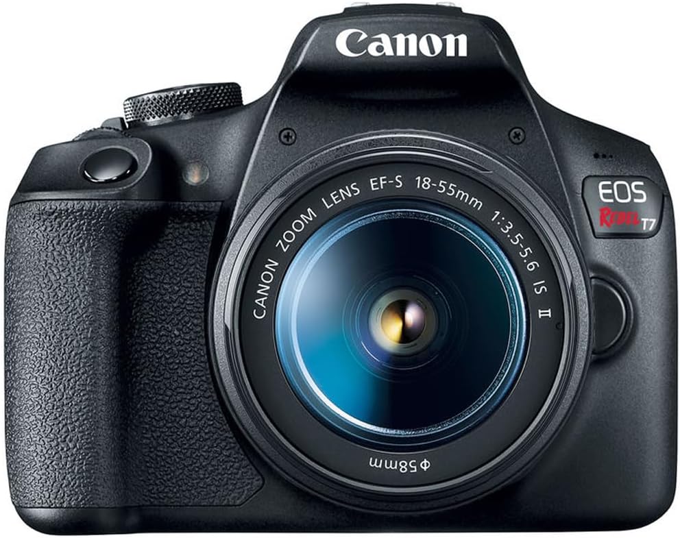 Reflex numérique Canon EOS Rebel T7 doté de kit double zoom EF 18-55 mm + EF 75-300 mm (réf. 2727C021), carte de stockage SDXC Lexar Premium 64 Go, sac photo Deco Essentials et suite logicielle Corel Photo Video.