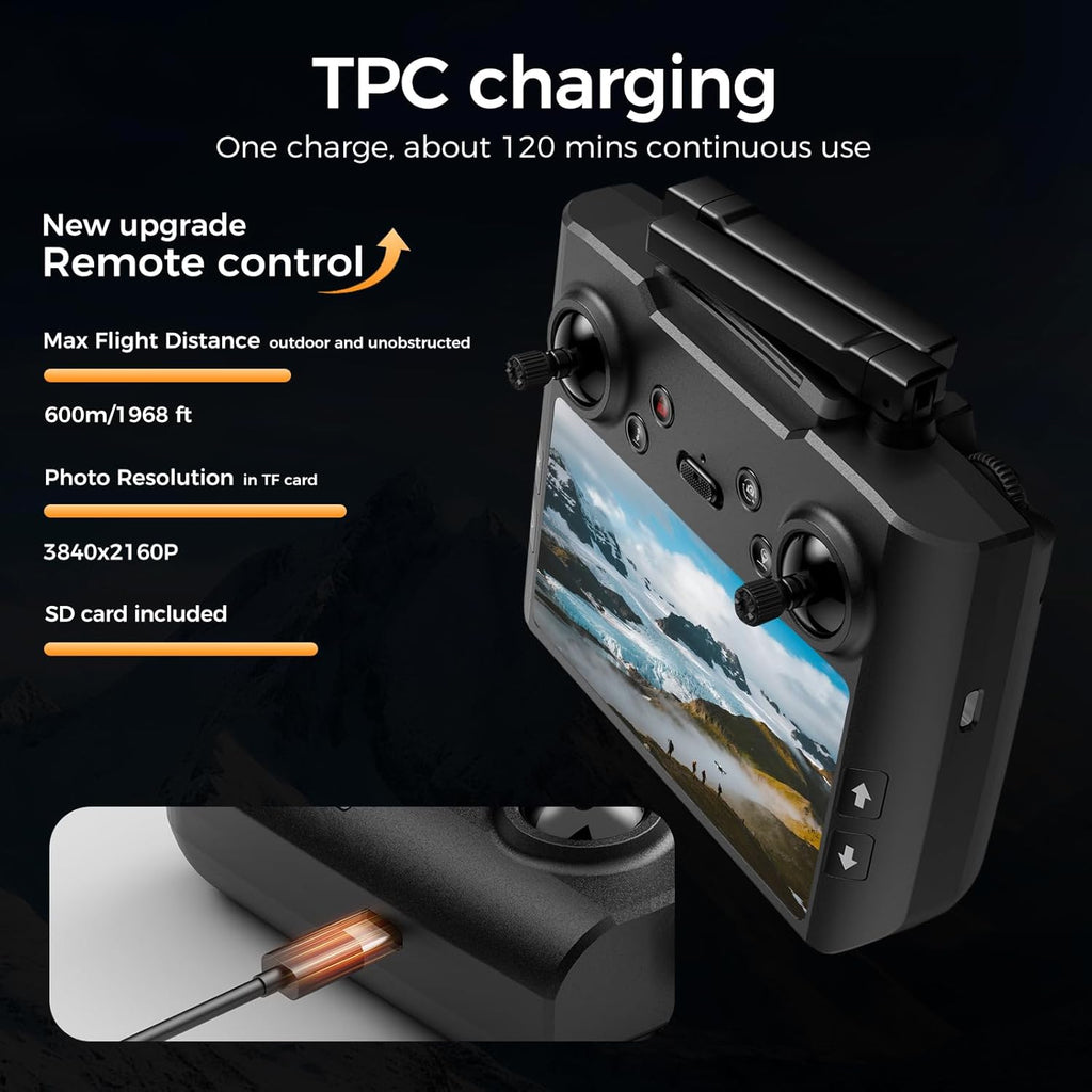 Drone GPS avec caméra 4K EIS pour toute la famille, drone radiocommandé avec écran HD 4,5 pouces sur la télécommande, retour automatique, 2 batteries pour 45 min de vol, transmission longue portée, modes vol circulaire et suivi