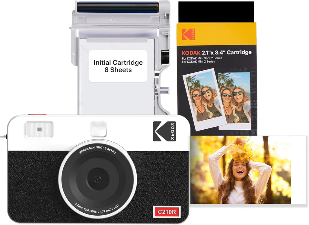Kodak Mini Shot 2 Appareil photo instantané portable sans fil rétro et imprimante photo intégrée - Blanc - 60 feuilles – Présentation