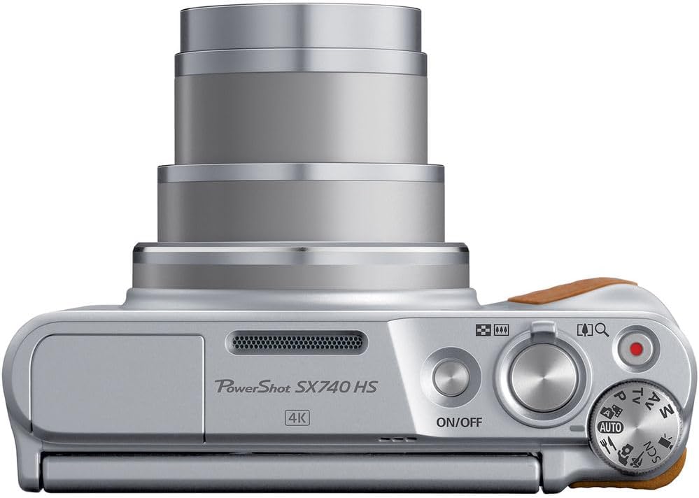 Appareil photo digital Canon PowerShot SX740 HS (argent) – 20,3 Mpx, grossissement optique 40x, vidéo 4K UHD, Wi-Fi et Bluetooth, compact et adapté aux déplacements (2956C001) + étui + carte de stockage 64 Go