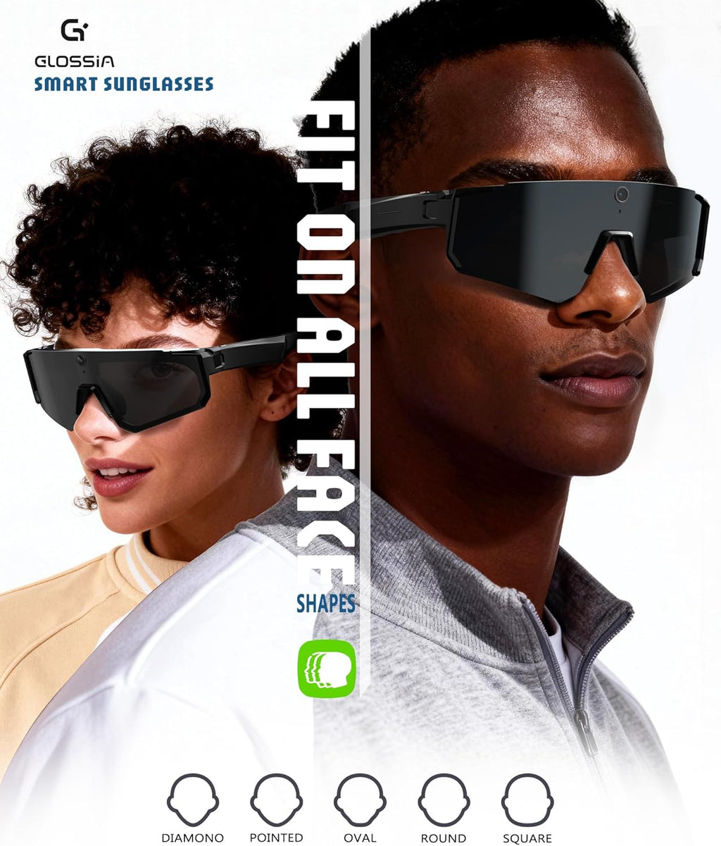 Lunettes intelligentes IA doté de caméra, enregistrement vidéo 4K, lunettes de soleil de sport polarisées doté de stabilisation EIS, double microphone et réduction du bruit, IP66, compatible ChatGPT