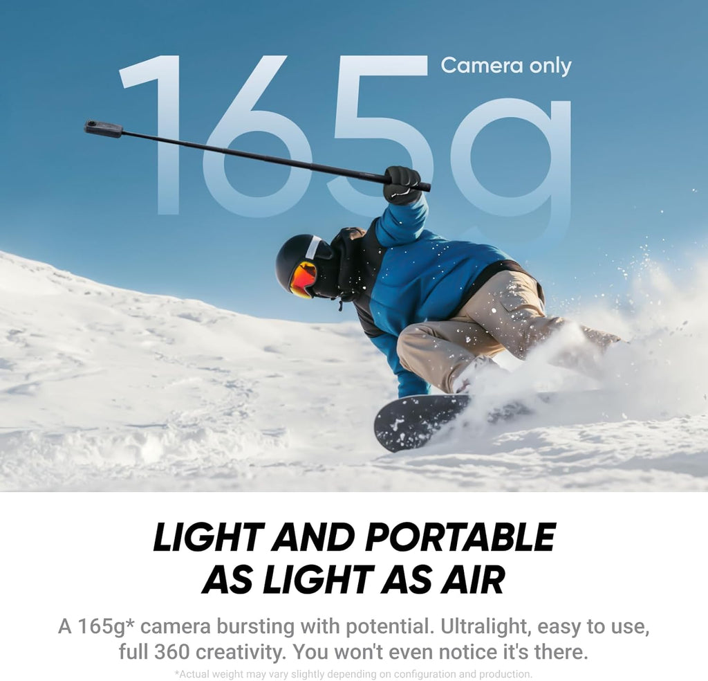 Pack multivue ultime Insta360 X4 Air pour moto - Caméra 360° 8K légère (165 g), perche à selfie invisible, objectifs interchangeables, prise de vue avant cadrage, protection anti-vent intégrée, stabilisation – Présentation