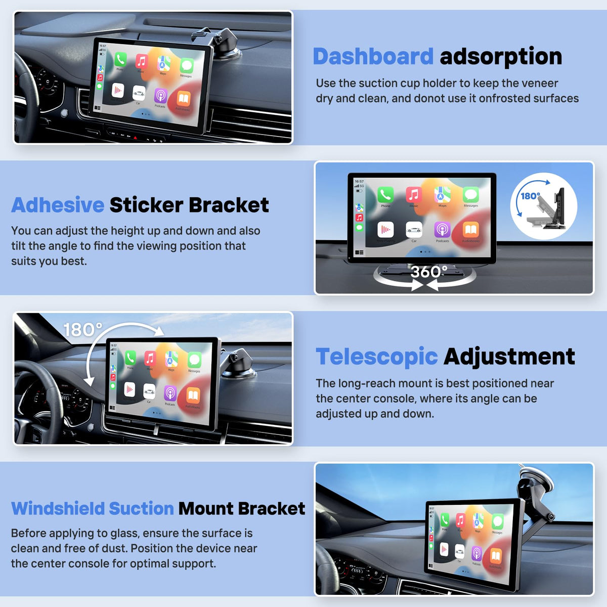 Écran sans fil HAUXIY 9 pour Apple CarPlay doté de caméra embarquée 4K