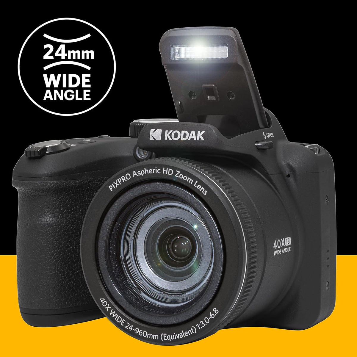Appareil photo digital Kodak PIXPRO AZ405-BK 20 MP, zoom 40x, objectif à large champ 24 mm, stabilisation vidéo, vidéo Full HD 1080p, écran LCD 3 pouces, - Noir