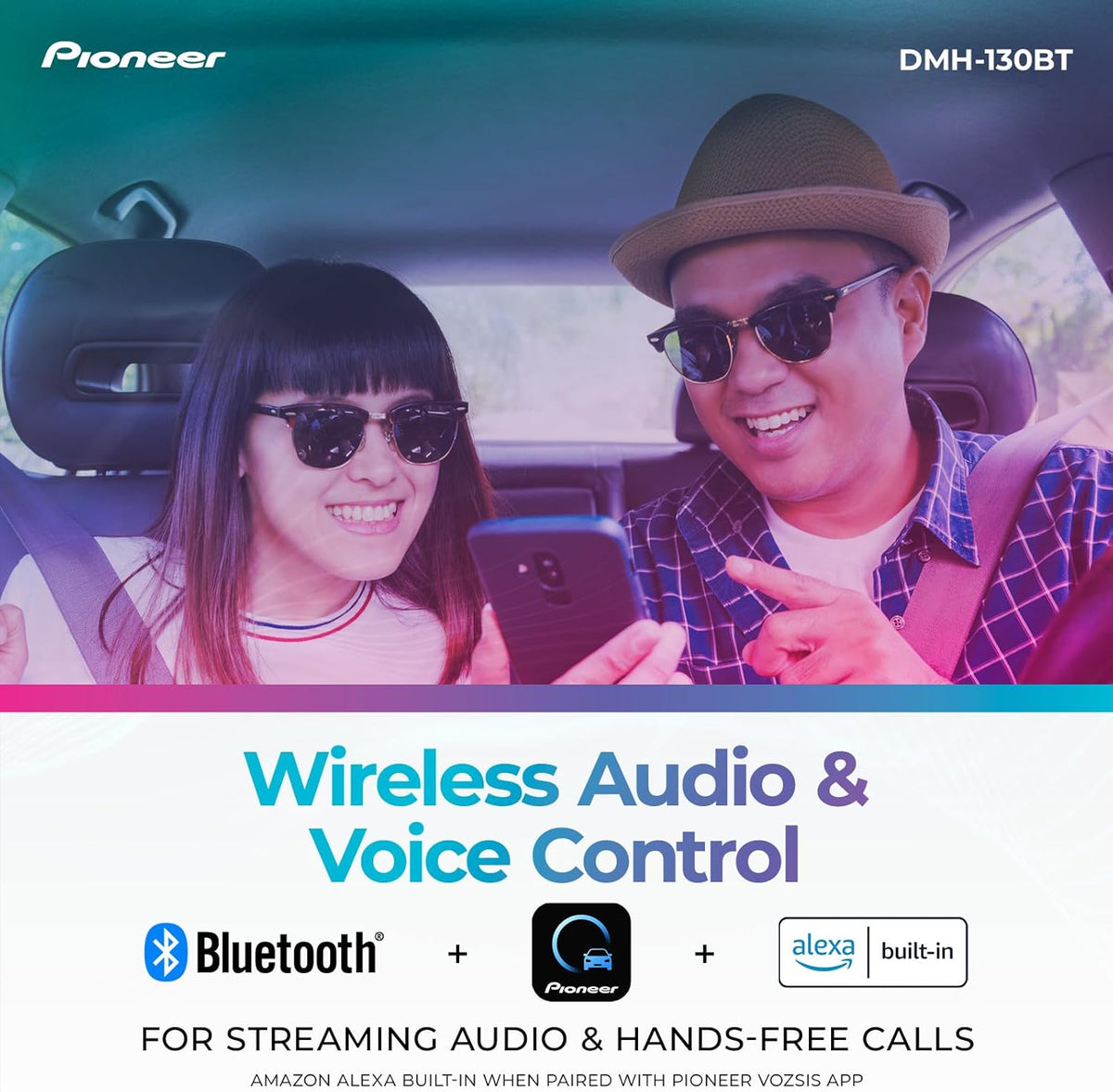 Autoradio Pioneer DMH-130BT 6,8" tactile résistif double DIN – Bluetooth, caméra de recul, USB, FLAC, radio AM/FM, châssis court, 4 x 50 W, entrée au volant – Présentation