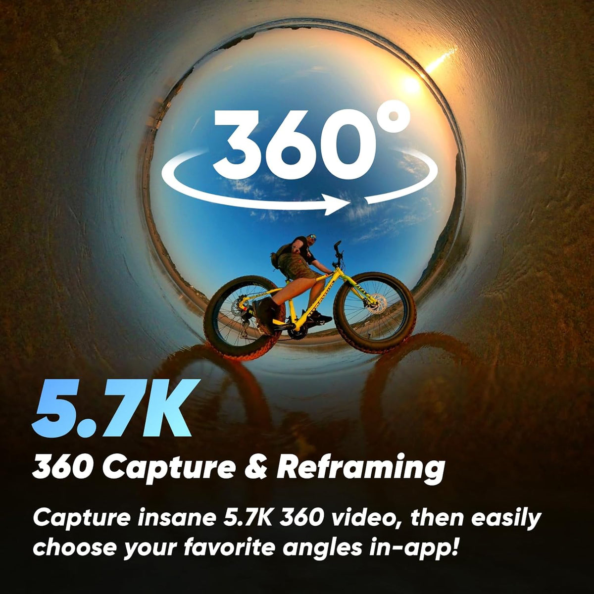 Caméra sportive Insta360 X3-360 doté de vidéo 360° HDR active 5,7K, objectif unique 4K, résistant à l’eau, stabilisation FlowState, affichage tactile 2,29 pouces, montage IA pour moto, sports d'hiver et vlogging.