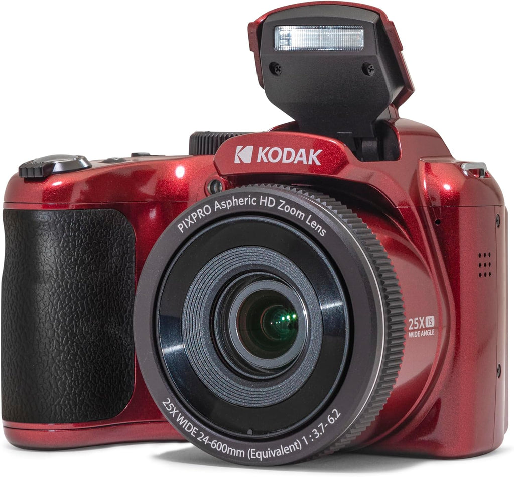 Kodak PIXPRO AZ255-RD Appareil photo digital 16 MP, grossissement optique 25x, objectif grand angle 24 mm, stabilisation vidéo optique, vidéo Full HD 1080p, écran LCD 3 pouces, caméra de vlogging (– Rouge)