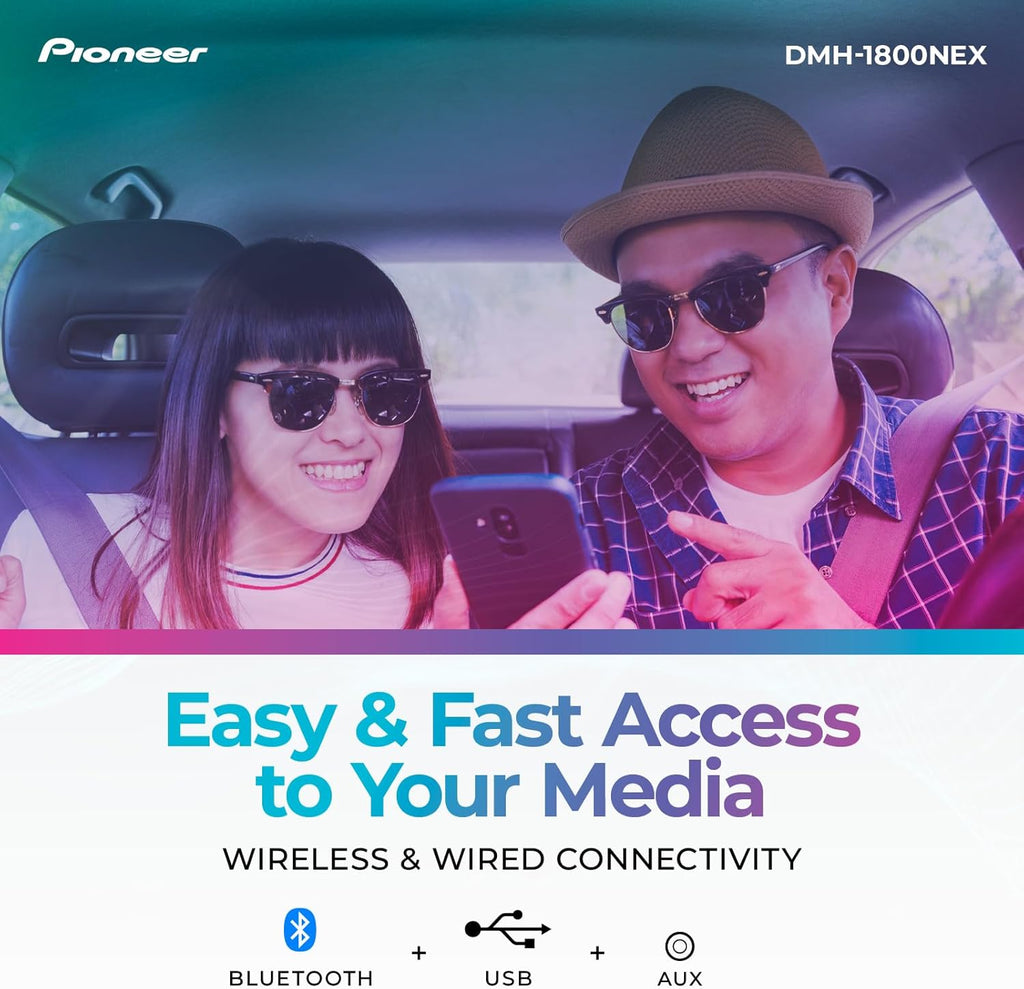 Autoradio multimédia numérique double DIN Pioneer DMH-1800NEX 6,8 pouces - Bluetooth intégré, Apple CarPlay et Android Auto, affichage tactile, entrée caméra de recul