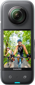 Caméra sportive Insta360 X3-360 doté de vidéo 360° HDR active 5,7K, objectif unique 4K, résistant à l’eau, stabilisation FlowState, affichage tactile 2,29 pouces, montage IA pour moto, sports d'hiver et vlogging.