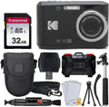 Kodak PIXPRO FZ45 Appareil photo numérique, carte mémoire 32 Go, étui, monopode extensible, stylo de nettoyage d'objectif, protections d'écran LCD, trépied de table – Pack ultime (– Noir)
