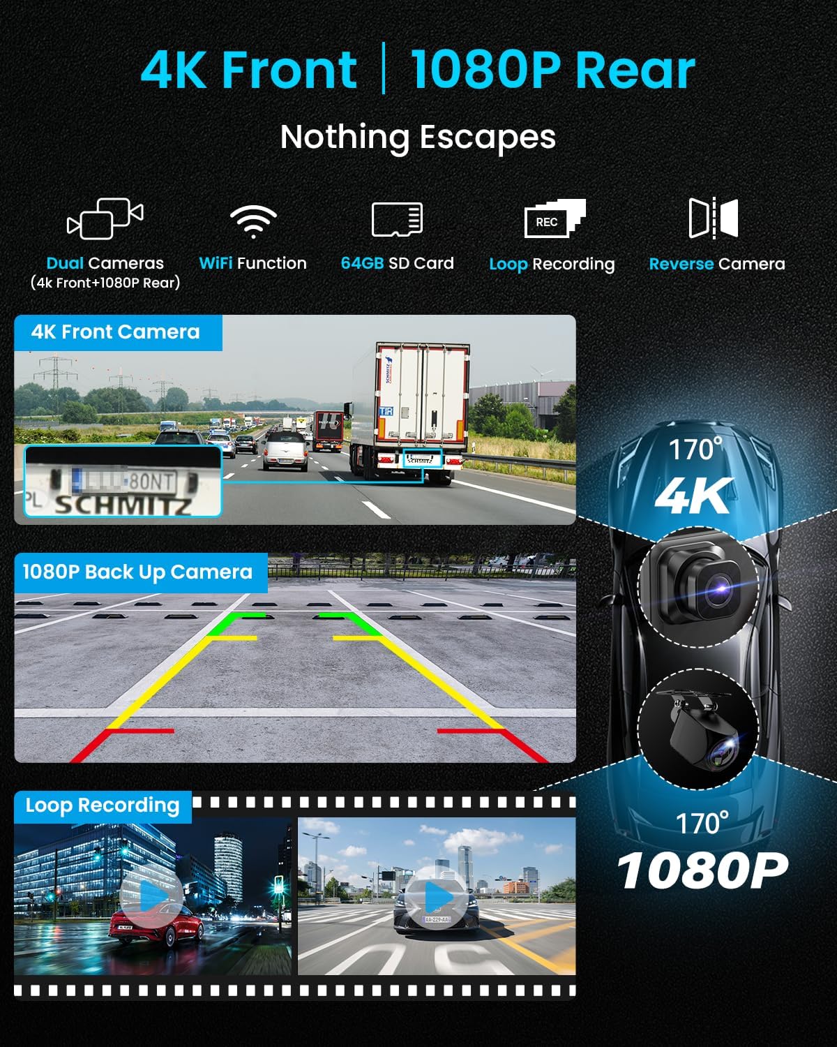 Écran sans fil extra large Apple CarPlay 11 pouces pour voiture – Autoradio tactile ultra-fin de 0,16 pouce doté de Android Auto, caméra embarquée 4K, caméra de recul 1080p, GPS, Mirror Link et commande vocale