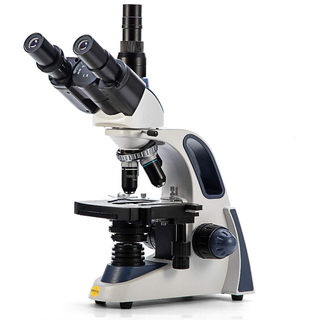 Microscope de laboratoire trinoculaire de laboratoire composé Swift SW380T, grossissement 40X-2500X, tête Siedentopf, qualité recherche, doté de oculaires grand champ 10X/25X, platine mécanique, mise au point ultra-précise