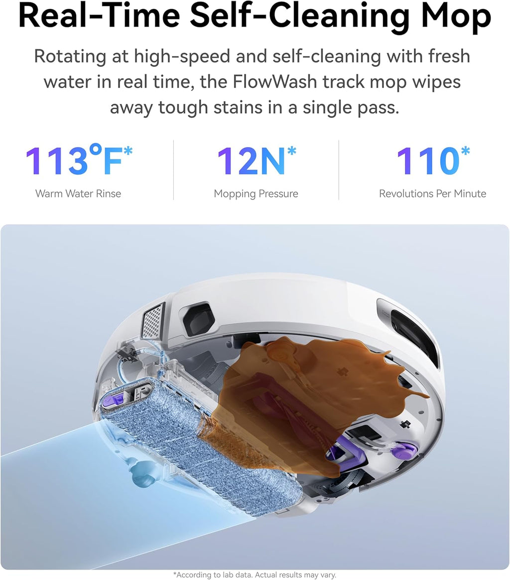 Aspirateur robot laveur NARWAL Flow, système de nettoyage automatique en temps réel FlowWash, aspiration de 22 000 Pa, détection d'obstacles par IA à double caméra, nettoyage des tapis et des bords, vidage automatique du bac.