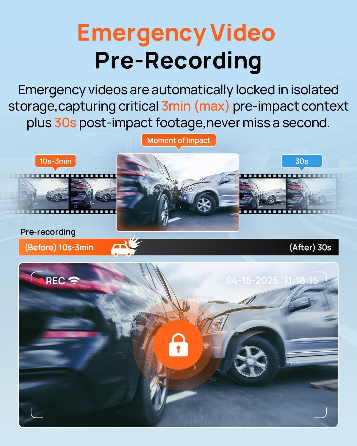 Caméra embarquée 70mai 4K doté de vision avant et arrière, Wi-Fi 6 et GPS intégrés, vision nocturne exceptionnelle, ADAS, écran IPS 3 pouces, mode parking 24h, enregistrement en boucle accéléré doté de carte 128 Go (A800SE)