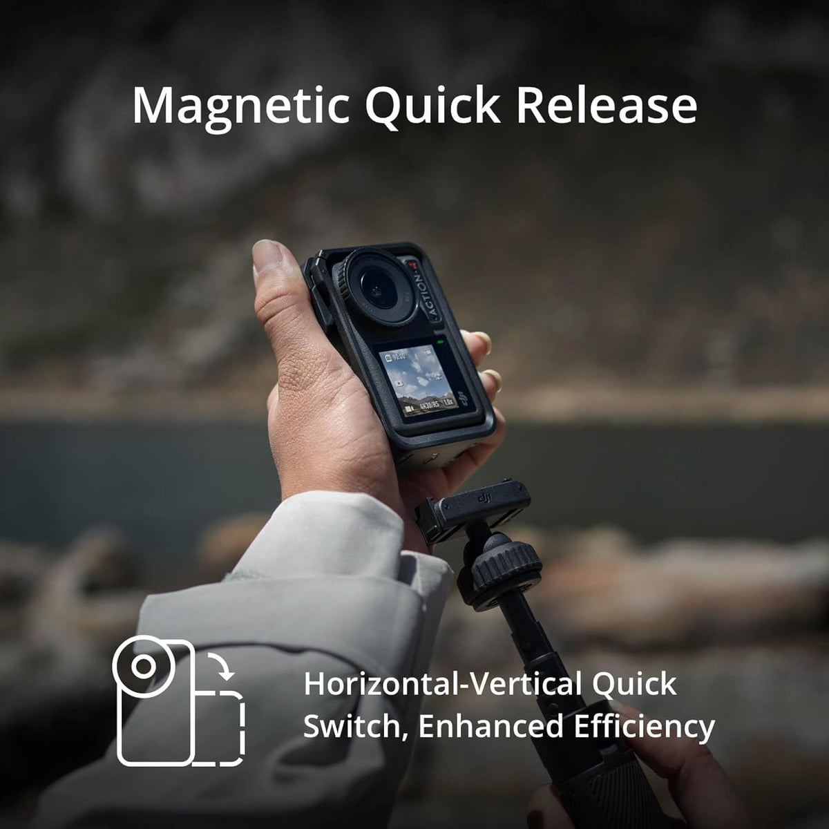 DJI Osmo Action 4 Essential Combo : Caméra d'action étanche 4K/120 ips doté de capteur 1/1,3 pouce, qualité d'image exceptionnelle en basse lumière, rendu des couleurs 10 bits et D-Log M, autonomie de 160 minutes en extérieur.
