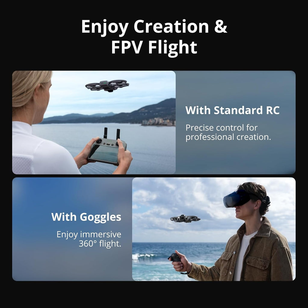 DJI Avata 360 Motion Fly More Combo, drone 360° doté de caméra 360° 8K de 1 pouce et protection d'hélices. Comprend les lunettes N3 et la radiocommande RC Motion 3 pour un contrôle intuitif des mouvements et des figures acrobatiques faciles.