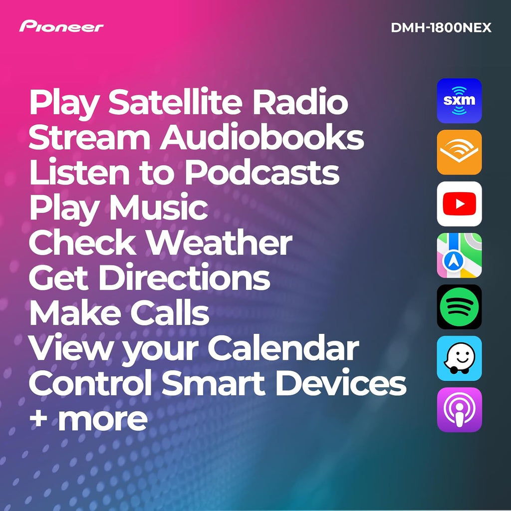Autoradio multimédia numérique double DIN Pioneer DMH-1800NEX 6,8 pouces - Bluetooth intégré, Apple CarPlay et Android Auto, affichage tactile, entrée caméra de recul
