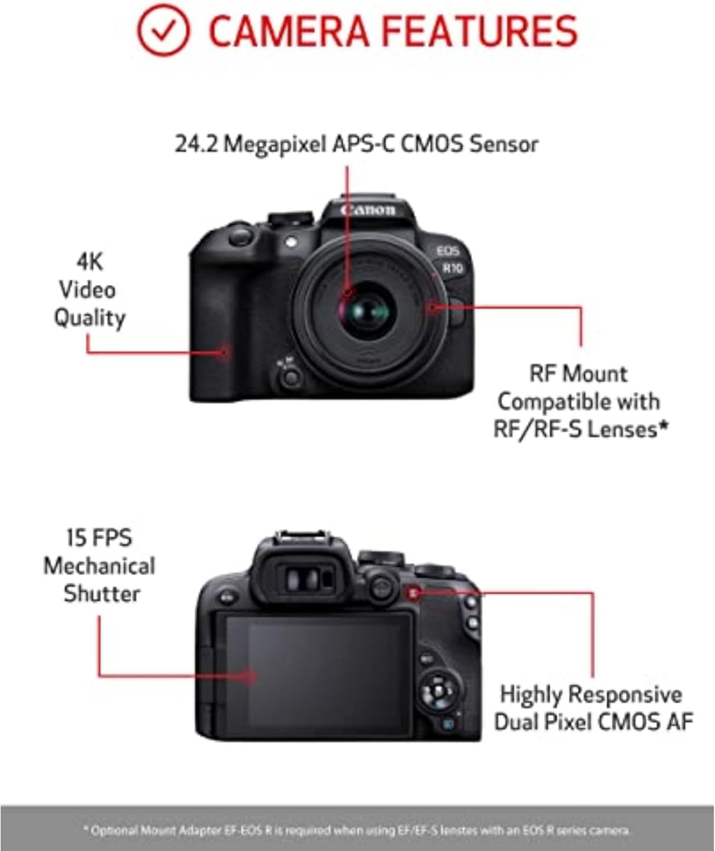 Appareil photo hybride Canon EOS R10 avec kit d'objectif RF-S 18-45 mm – Présentation