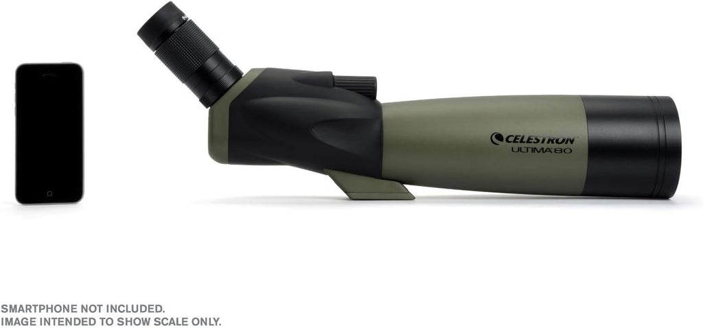 Télescope réfracteur coudé Celestron 52250 Ultima 20-60x80 mm doté de optiques multicouches, tube en caoutchouc résistant à l’eau et étui de transport souple vert