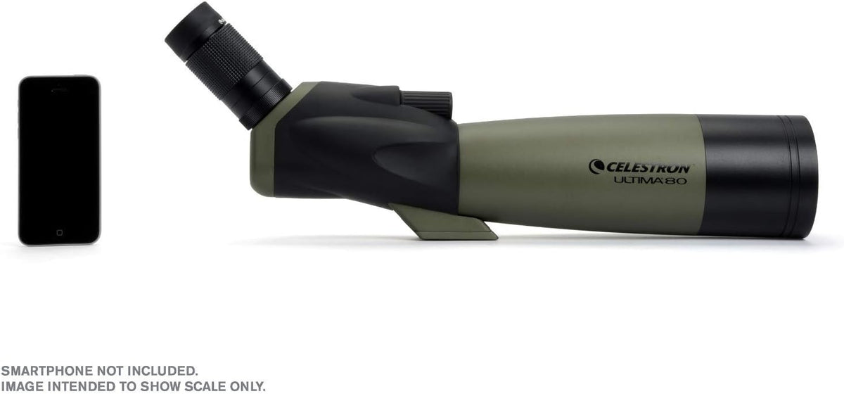 Télescope réfracteur coudé Celestron 52250 Ultima 20-60x80 mm doté de optiques multicouches, tube en caoutchouc résistant à l’eau et étui de transport souple vert