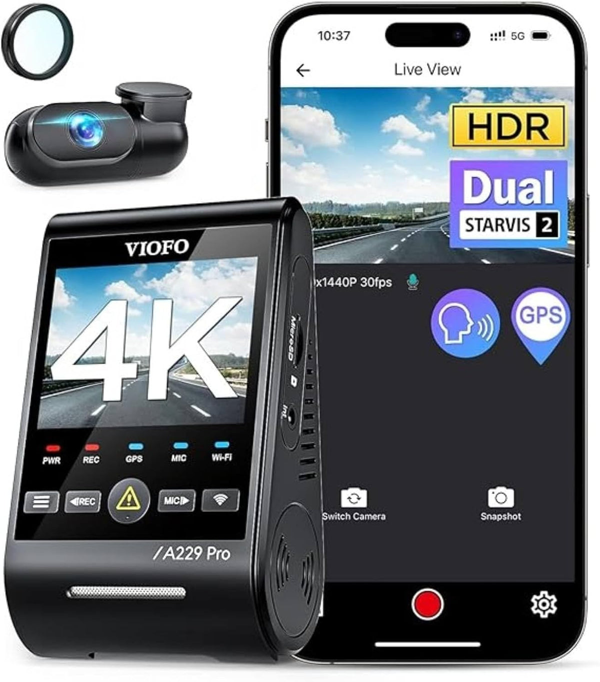 Caméra embarquée VIOFO A229 Pro 4K HDR, double capteur STARVIS 2 IMX678/IMX675, caméra avant et arrière 4K+2K, 2 canaux, HDR, commande vocale, Wi-Fi 5 GHz, GPS, vision nocturne 2.0, mode parking 24h – Présentation