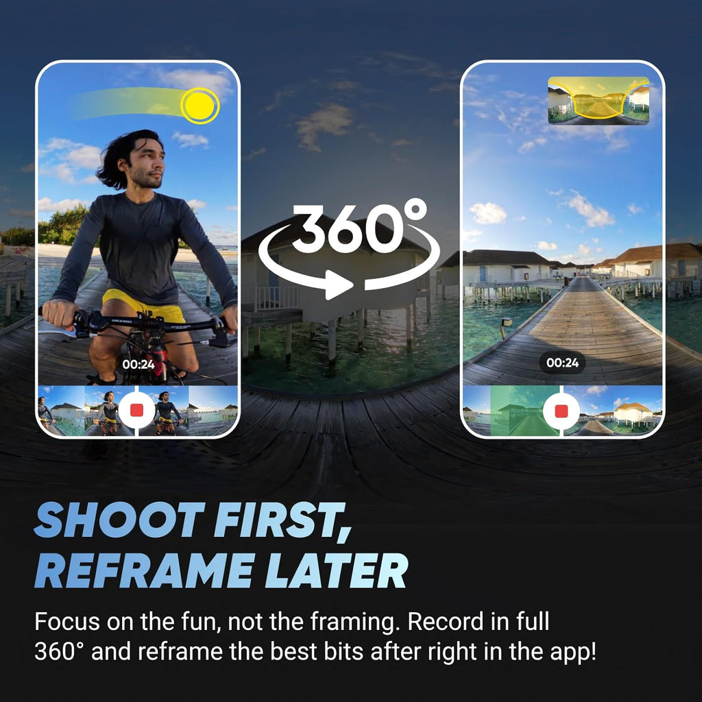 Pack Insta360 X4 Standard - Caméra sportive 360° 8K résistant à l’eau, vidéo grand angle 4K, effet perche à selfie invisible, protections d'objectif amovibles, autonomie de 135 min, montage IA, stabilisation