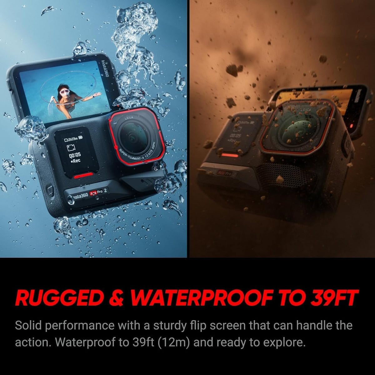 Pack Insta360 Ace Pro 2 Dual Battery Xplorer - Caméra sportive résistant à l’eau 8K conçue en collaboration doté de Leica, capteur 1/1,3", 8K 30 ips, 4K 60 ips, écran orientable 2,5", réduction du bruit par IA