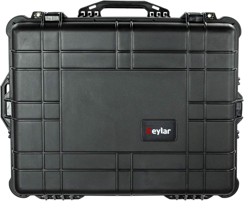 Étui rigide de protection à roulettes Eylar XL 23,75 pour appareils photo, drones, outils et équipements audiovisuels, résistant à l’eau IP67, résistant aux chocs et doté d'inserts en mousse personnalisables (– Noir)