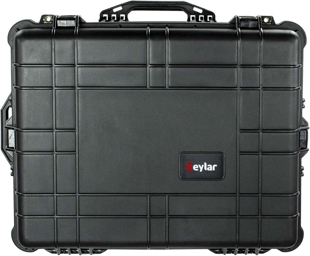 Étui rigide de protection à roulettes Eylar XL 23,75 pour appareils photo, drones, outils et équipements audiovisuels, résistant à l’eau IP67, résistant aux chocs et doté d'inserts en mousse personnalisables (– Noir)