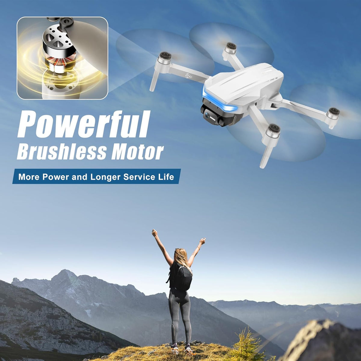 Drone Oddire doté de caméra pour adultes 4K, retour automatique GPS, vol par points de passage, vol orbital, suivi GPS, contrôle gestuel, drone pliable doté de moteur sans balais, poids plume de 249 g