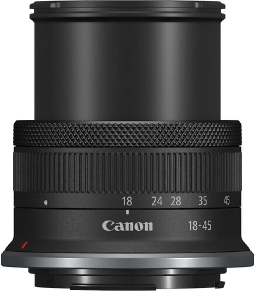 Appareil photo hybride Canon EOS R100 doté de objectif RF-S 18-45 mm F4.5-6.3 IS STM, capteur CMOS 24,1 mégapixels (APS-C), vidéo 4K, monture RF | Noir | Livré doté de carte de stockage 64 Go et sacoche (3 articles)